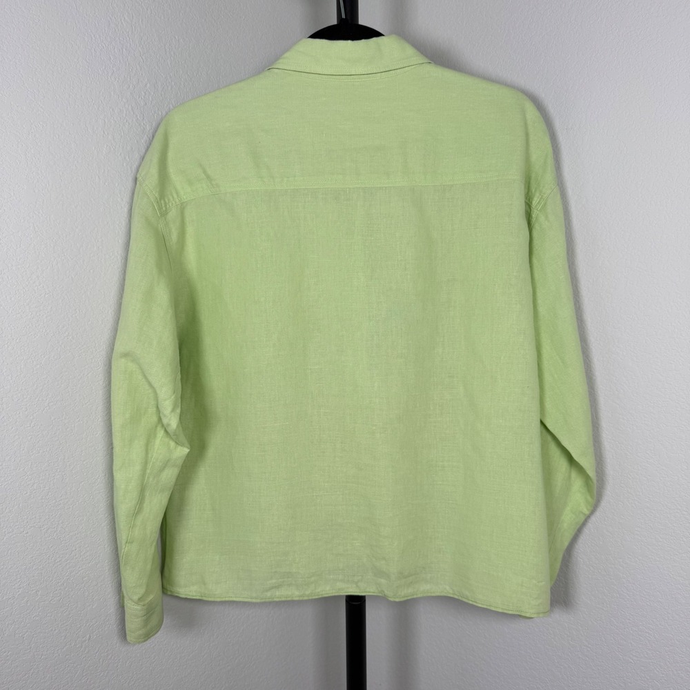 Harve Benard Lime Green Linen Cotton Button Down Shirt Small Long Sleeve Pocket - Picture 5 of 5